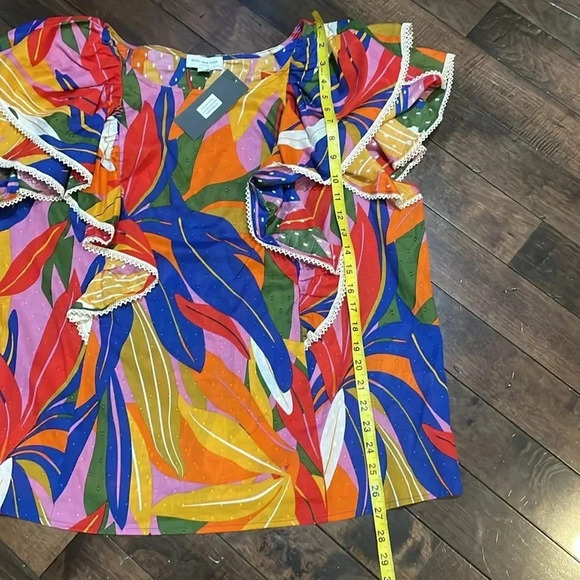 Marc New York Tropical Ruffle Multicolored blouse Cotton Plus Size 2X Flowy NWT - Picture 7 of 11